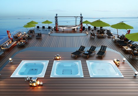 Commercial spas inbuilt into a deck on a boat