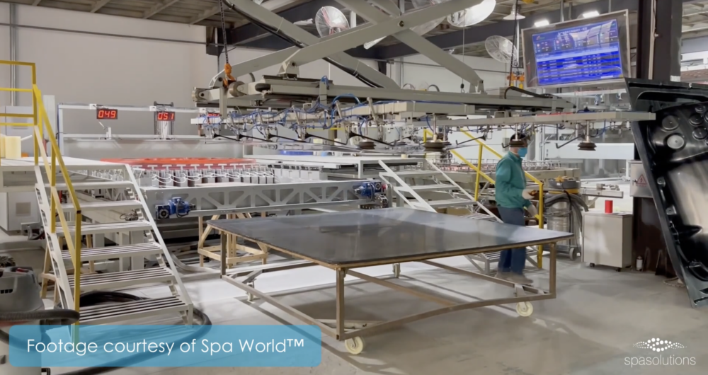Hot tub shell in production in factory for Vortex Spas™, Fisher Spas™ and Highline Range.