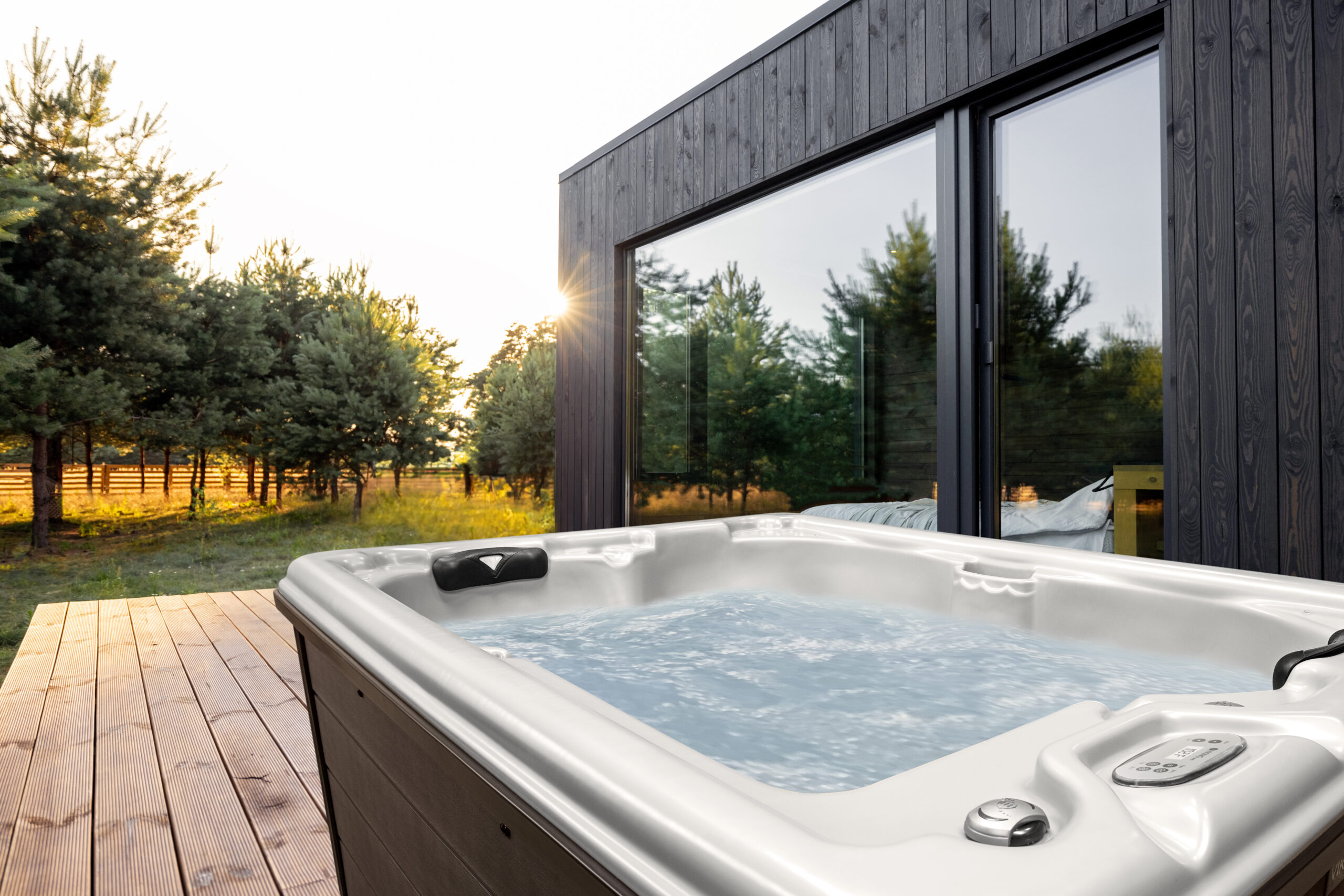 Aurora 3 hot tub on a wooden deck