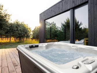 Aurora 3 hot tub on a wooden deck
